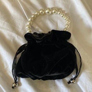 Velvet Bucket Bag w/ Pearl Top Handle